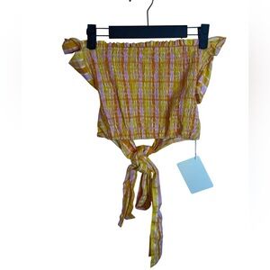 Nwt Peppermayo Colorful Summery Striped Smocked Tie Back Linen Tube Top